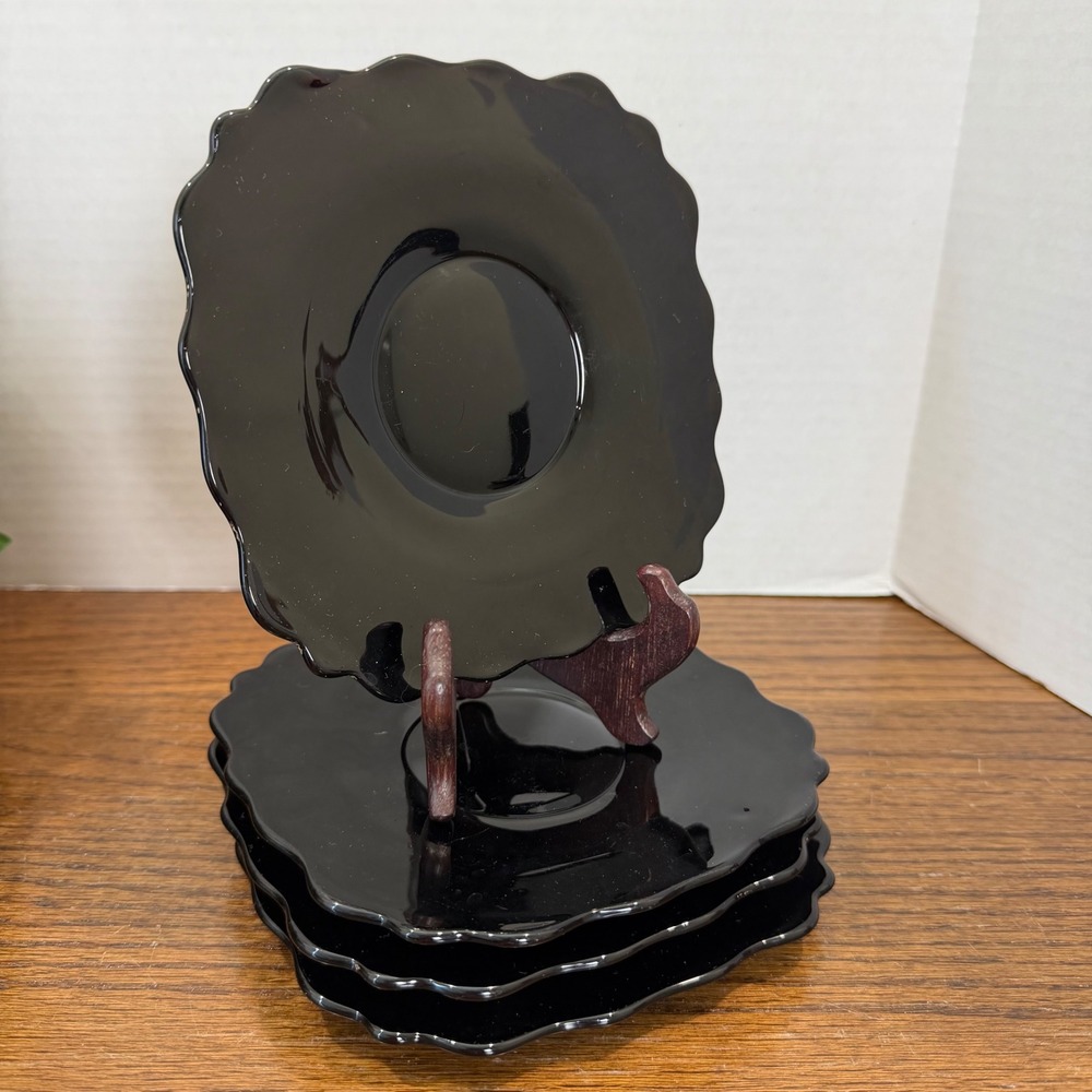 Vintage‎ L.E. Smith Mt Pleasant Black Amethyst 6" Dessert Plates Set of 4